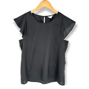 Calvin Klein S Semi-Sheer Silky Ruffle Cap Sleeve Top Blouse Flutter Summer